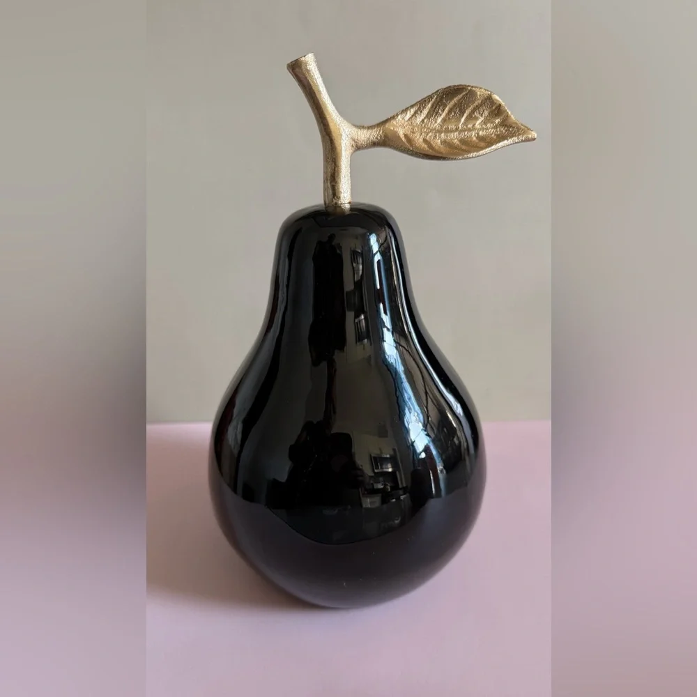 Modern Black & Gold Decorative Pear Sculpture | Luxe Home Decor Accent